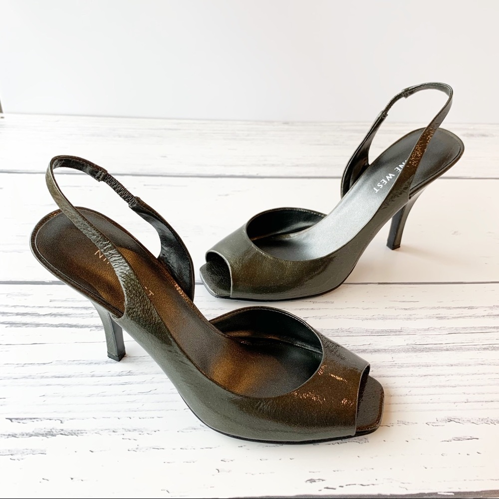 NINE WEST Patent Dark Grey Slingbacks